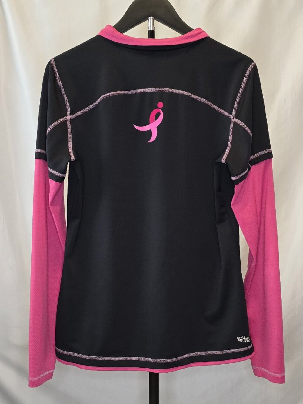 New Balance Susan G Komen 1/4 Zip Running Pullover Black Pink Thumbhole Large L